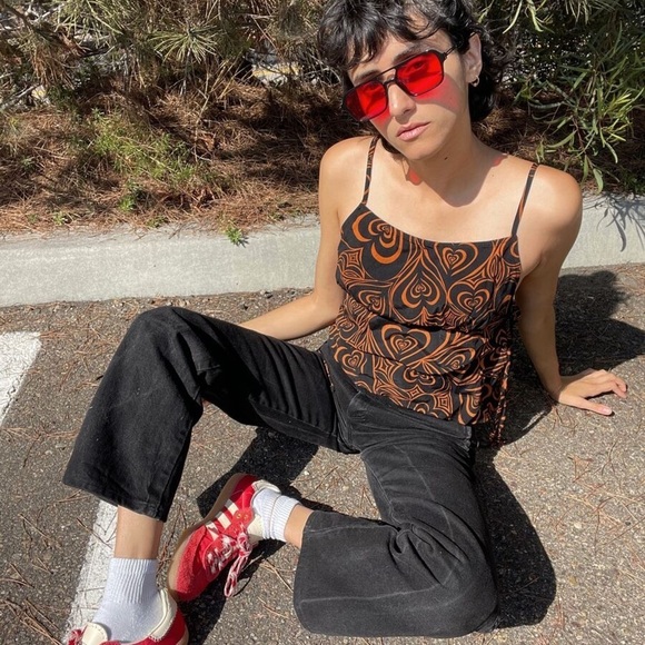 Lisa Says Gah Tops - Lisa Says Gah / NWT  Buffy Tank in Wild Hearts Brown black print strappy top S